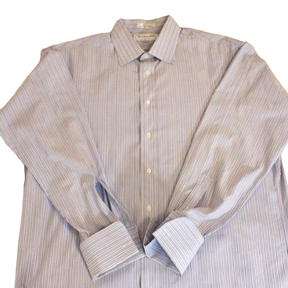 Burberry Cuffed Dress Shirt Sz 16.5 34 Lt BLUE Striped Long Sleeve Cotton
